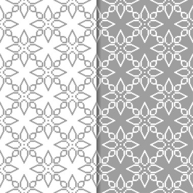 Beyaz ve gri çiçek arka planlar. Tekstil ve duvar kağıtları için dikişsiz desen seti