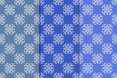 Mavi çiçekli süs tasarım kümesi. Duvar kağıtları ve kumaşlar için dikey Dikişsiz desen