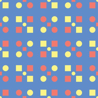 Geometrik seamless modeli. Mavi arka plan duvar kağıtları, Tekstil ve kumaş için kırmızı ve sarı tasarımı ile