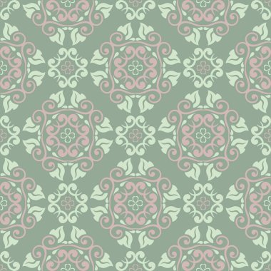 Çiçek seamless modeli. Zeytin yeşili arka plan duvar kağıtları, Tekstil ve kumaş için soluk pembe çiçek öğeleri ile