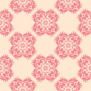 Bej renkli arka plan üzerinde kırmızı çiçek öğeleri. Tekstil ve duvar kağıtları için seamless modeli