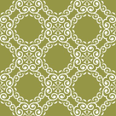 Zeytin yeşil zemin üzerine beyaz çiçek tasarım. Tekstil ve duvar kağıtları için seamless modeli