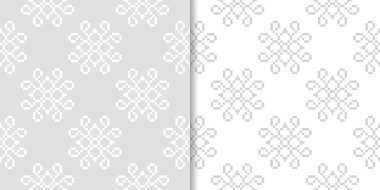 Işık gri ve beyaz çiçekli süsler. Tekstil ve duvar kağıtları için dikişsiz desen seti