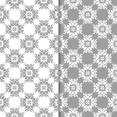 Beyaz ve gri çiçek arka planlar. Tekstil ve duvar kağıtları için dikişsiz desen seti