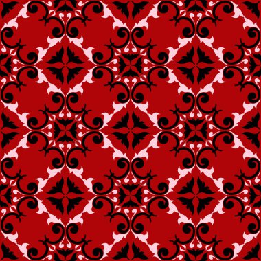 Kırmızı zemin üzerine çiçek seamless modeli. Arka plan duvar kağıtları, Tekstil ve kumaş için