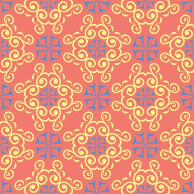 Çiçek kırmızı seamless modeli. Arka plan duvar kağıtları, Tekstil ve kumaş için sarı ve mavi çiçek öğeleri ile parlak renkli