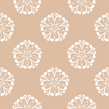 Bej renkli arka plan üzerinde beyaz çiçek tasarım. Tekstil ve duvar kağıtları için seamless modeli