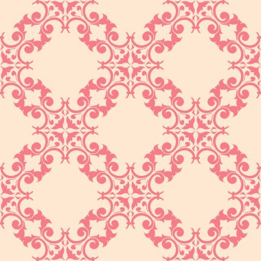 Bej renkli arka plan üzerinde kırmızı çiçekli süs. Tekstil ve duvar kağıtları için seamless modeli