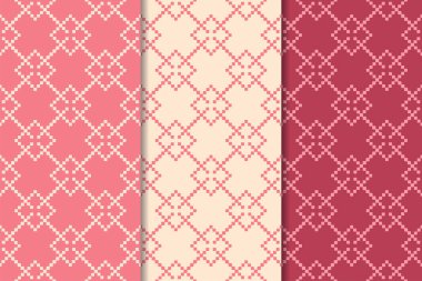 Kiraz kırmızı geometrik yazdırır. Web, Tekstil ve duvar kağıtları için dikey Dikişsiz desen seti