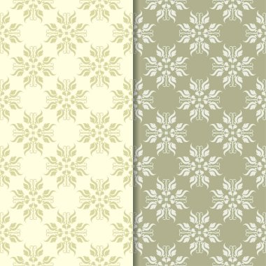 Zeytin yeşili çiçek süs arka planlar. Tekstil ve duvar kağıtları için dikişsiz desen seti