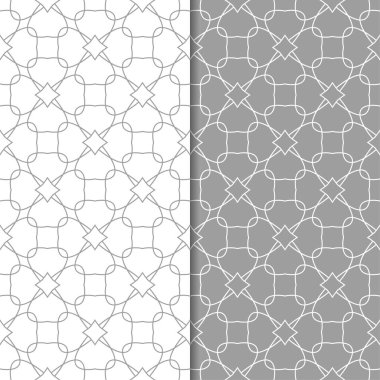 Gri ve beyaz geometrik süsler. Web, Tekstil ve duvar kağıtları için dikişsiz desen seti