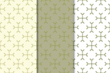 Zeytin yeşili ve beyaz geometrik süsler. Web, Tekstil ve duvar kağıtları için dikey Dikişsiz desen seti