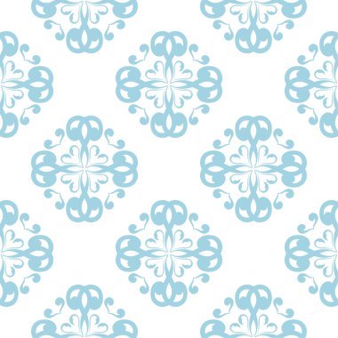 Beyaz zemin üzerine mavi çiçek süsleme. Tekstil ve duvar kağıtları için seamless modeli
