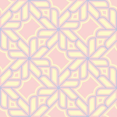 Geometrik seamless modeli. Soluk pembe arka plan duvar kağıtları, Tekstil ve kumaş için mavi ve bej elemanları ile