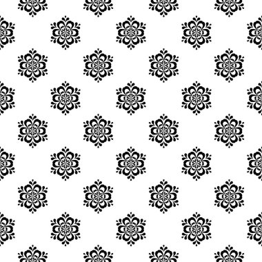 Siyah beyaz tek renkli çiçek süsleme. Tekstil ve duvar kağıtları için seamless modeli