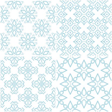 Çiçek desenleri. Beyaz ışık mavi öğeleri kümesi. Sorunsuz arka planlar. Vektör çizim