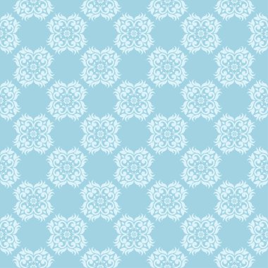 Beyaz ve mavi çiçek süs tasarım. Tekstil ve duvar kağıtları için seamless modeli