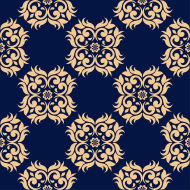 Koyu mavi zemin üzerine altın çiçek öğe. Tekstil ve duvar kağıtları için seamless modeli