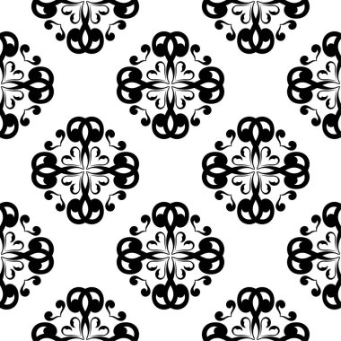 Beyaz arka planda siyah çiçek süsleme. Tekstil ve duvar kağıtları için seamless modeli