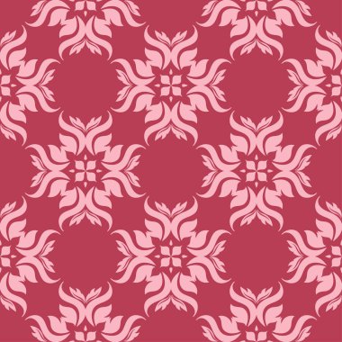 Kırmızı zemin üzerine çiçek süsleme. Tekstil ve duvar kağıtları için seamless modeli