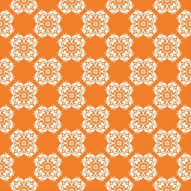 Turuncu çiçek süsleme beyaz elemanları ile. Tekstil ve duvar kağıtları için seamless modeli