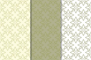 Zeytin yeşili çiçek arka planlar. Tekstil ve duvar kağıtları için dikişsiz desen seti