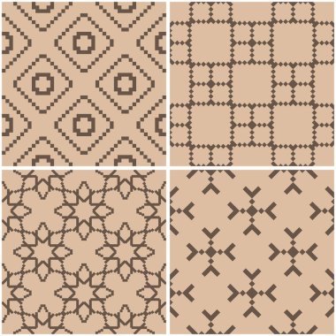Geometrik desenler. Sorunsuz arka plan bej, kahverengi kümesi. Vektör çizim
