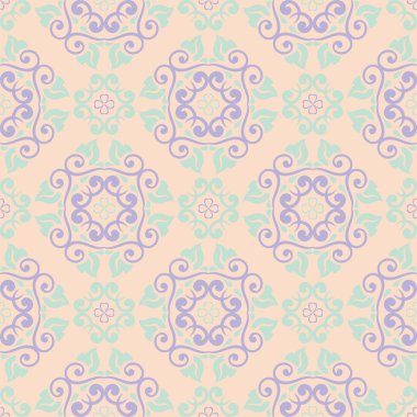 Çok renkli çiçek seamless modeli. Bej renkli arka plan duvar kağıtları, Tekstil ve kumaş için mor ve mavi çiçek öğeleri ile