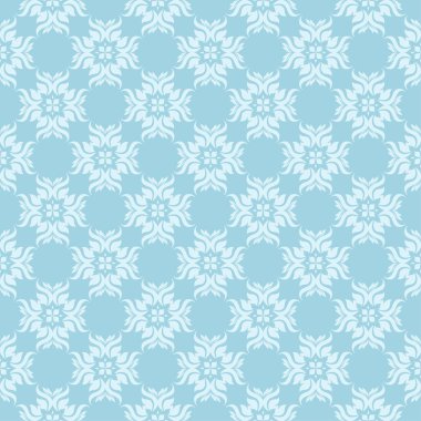 Mavi zemin üzerine beyaz çiçek desenli. Tekstil ve duvar kağıtları için sorunsuz süsleme