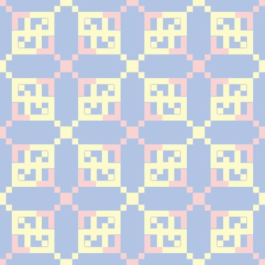 Mavi geometrik seamless modeli. Arka plan bej ve pembe öğeler duvar kağıtları, Tekstil ve kumaş için