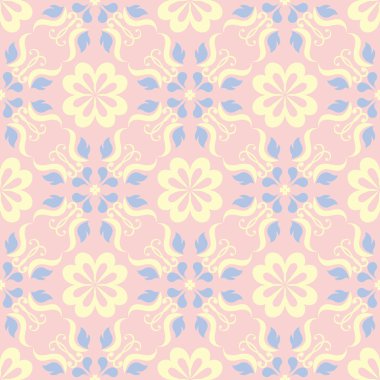 Çiçek sorunsuz arka plan. Duvar kağıtları, Tekstil ve kumaş için pembe, mavi ve sarı çiçek deseni