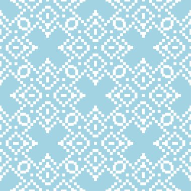 Mavi zemin üzerine beyaz çiçek süsleme. Tekstil ve duvar kağıtları için seamless modeli