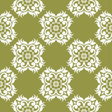 Beyaz çiçek zeytin yeşil zemin üzerine. Tekstil ve duvar kağıtları için seamless modeli