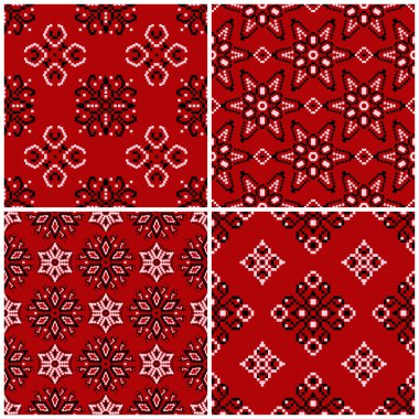 Kırmızı sorunsuz arka plan duvar kağıtları, Tekstil ve kumaş için siyah ve beyaz çiçek desenleri ile