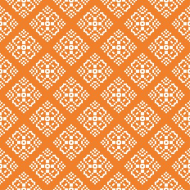 Turuncu zemin üzerine beyaz çiçek süsleme. Tekstil ve duvar kağıtları için seamless modeli