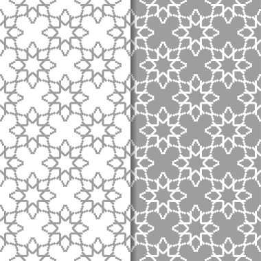 Geometrik süsler kümesi. Gri ve beyaz Dikişsiz desen web, Tekstil ve duvar kağıtları için