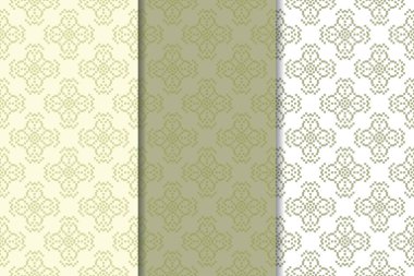 Zeytin yeşili çiçek arka planlar. Tekstil ve duvar kağıtları için dikişsiz desen seti