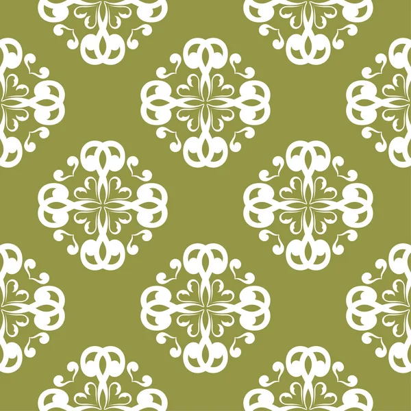 White Floral Ornament Olive Green Background Seamless Pattern Textile Wallpapers — Stock Vector