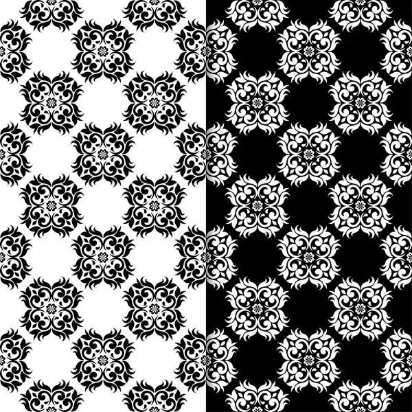黒と白の花模様の背景 テキスタイルや壁紙のため白黒のシームレス パターンのセット — ストックベクタ