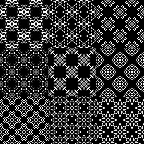 Black White Floral Ornaments Collection Monochrome Seamless Patterns Paper Textile — Stock Vector