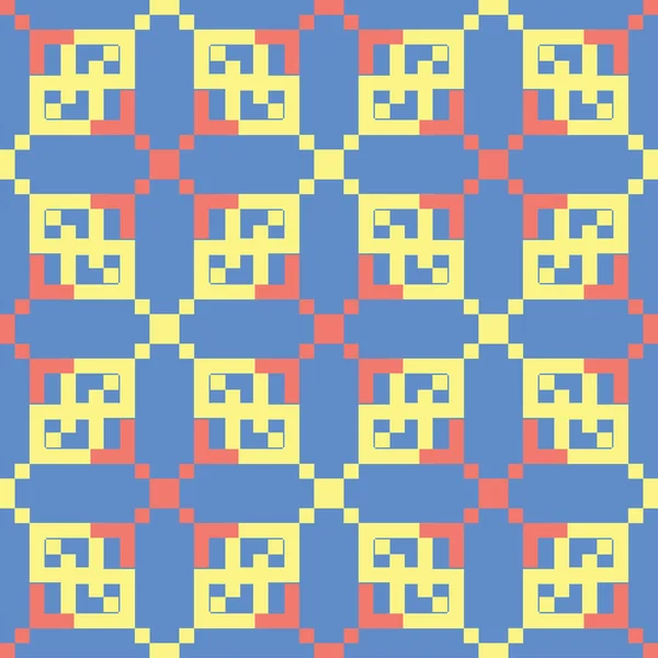 Geometrický Vzor Bezešvé Modré Pozadí Červenými Žlutými Design Tapety Textilní — Stockový vektor