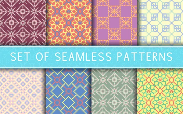 Geometric Seamless Patterns Collection Colored Backgrounds Textile Fabrics Wallpapers — Stock Vector