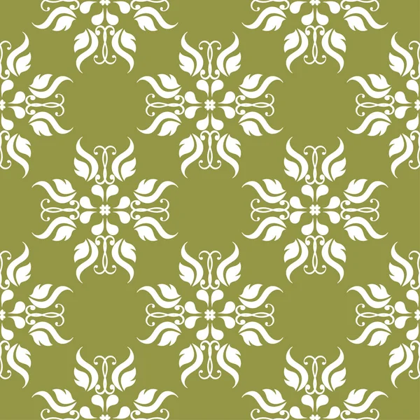 White Flowers Olive Green Background Ornamental Seamless Pattern Textile Wallpapers — Stock Vector