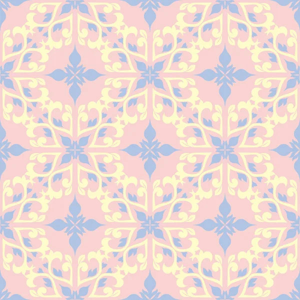 花淡粉红色无缝图案与蓝色和米色的设计 纺织品和织物的背景 — 图库矢量图片