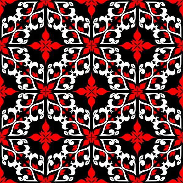 Motif Floral Sans Couture Fond Écran Noir Rouge Blanc Pour — Image vectorielle