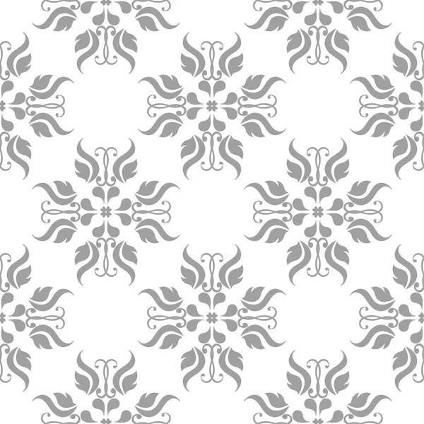 Hellgrauer Blumenschmuck Auf Weiß Nahtloses Muster Für Textilien Und Tapeten — Stockvektor