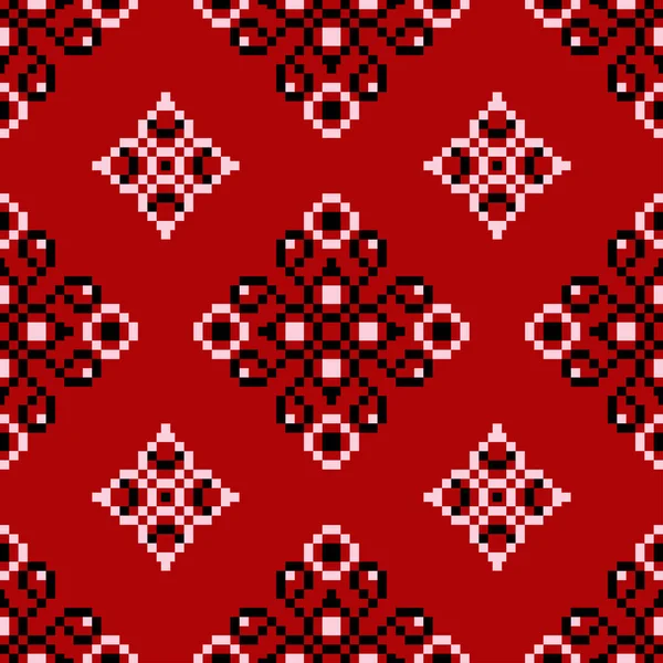 Nahtloser Floraler Hintergrund Schwarz Weißes Muster Auf Rotem Hintergrund — Stockvektor