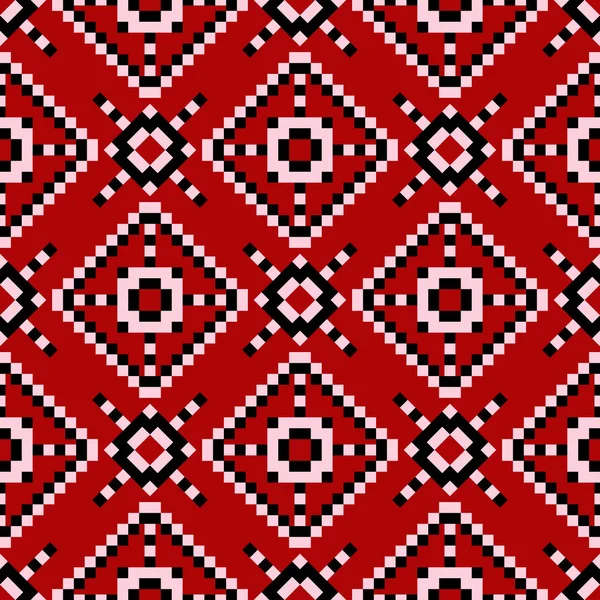 Modèle Sans Couture Géométrique Noir Blanc Sur Fond Rouge Conception — Image vectorielle