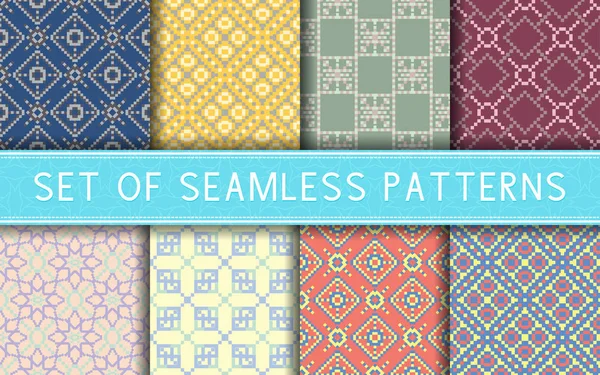 Geometric Seamless Patterns Collection Colored Backgrounds Textile Fabrics Wallpapers — Stock Vector
