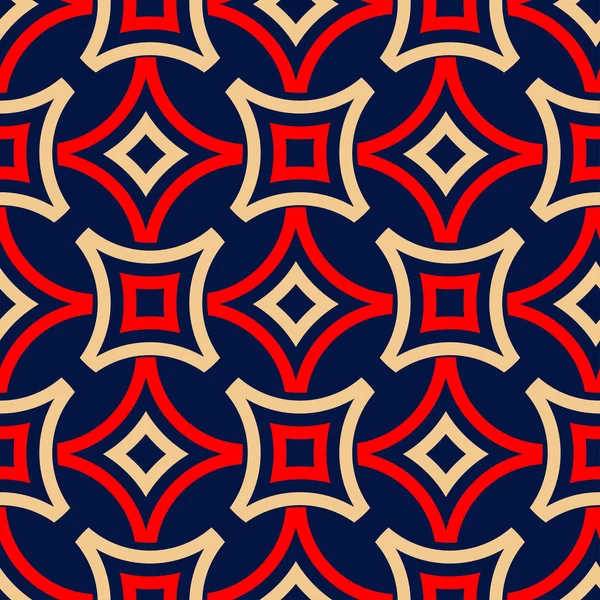 几何无缝图案 彩色红色米色和蓝色背景为墙纸 纺织品和织品 — 图库矢量图片